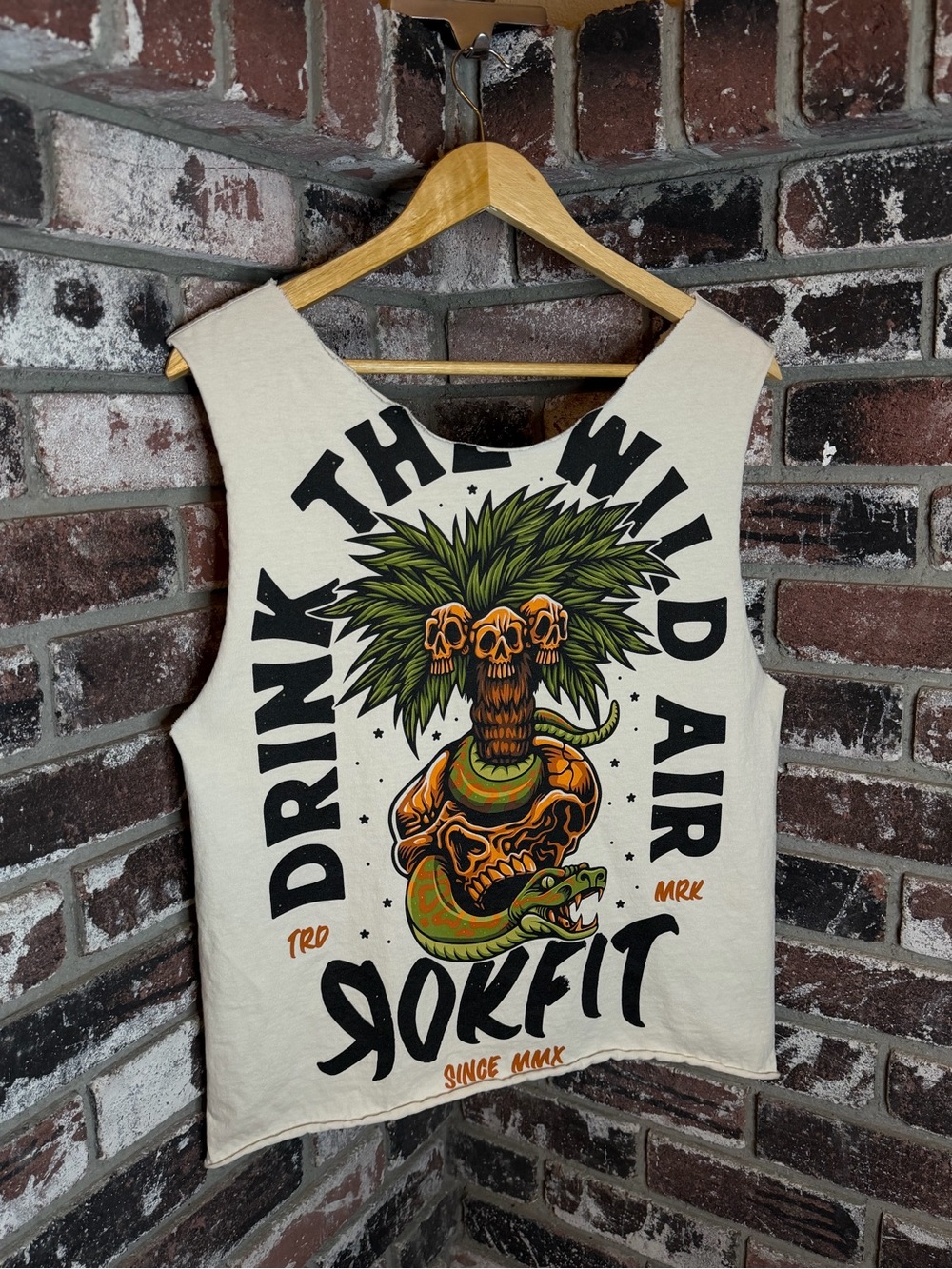 Rokfit Active Streetwear DRINK THE WILD AIR Snake wrapped skull Custom Cut Tank